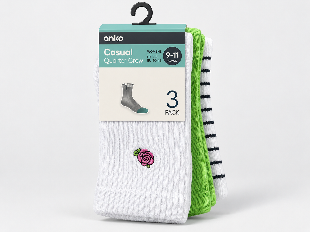 Anko Women’s Casual Quarter Crew Socks – 3 Pack