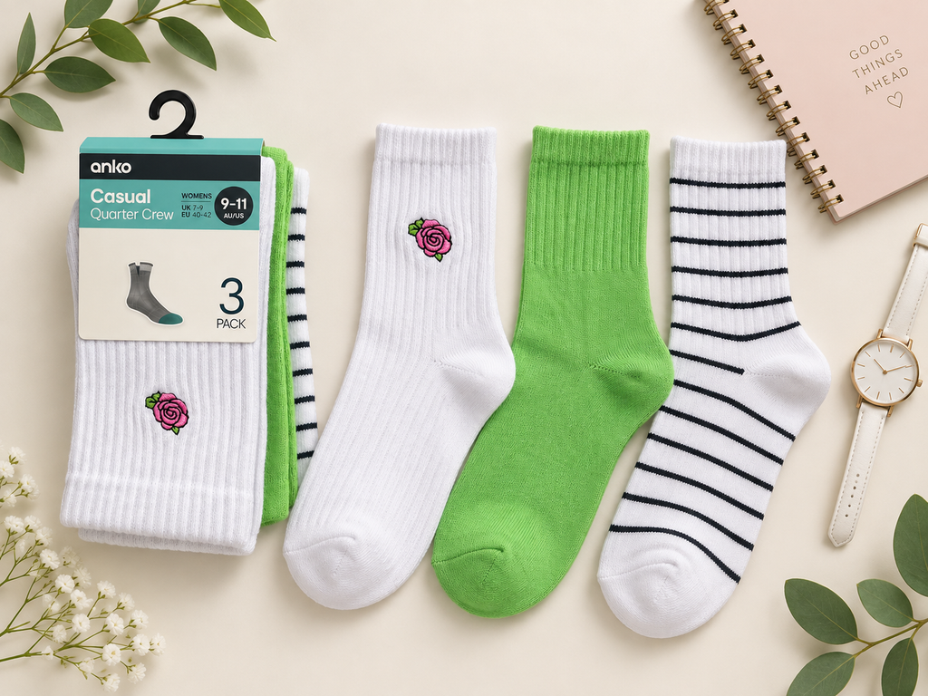 Anko Women’s Casual Quarter Crew Socks – 3 Pack