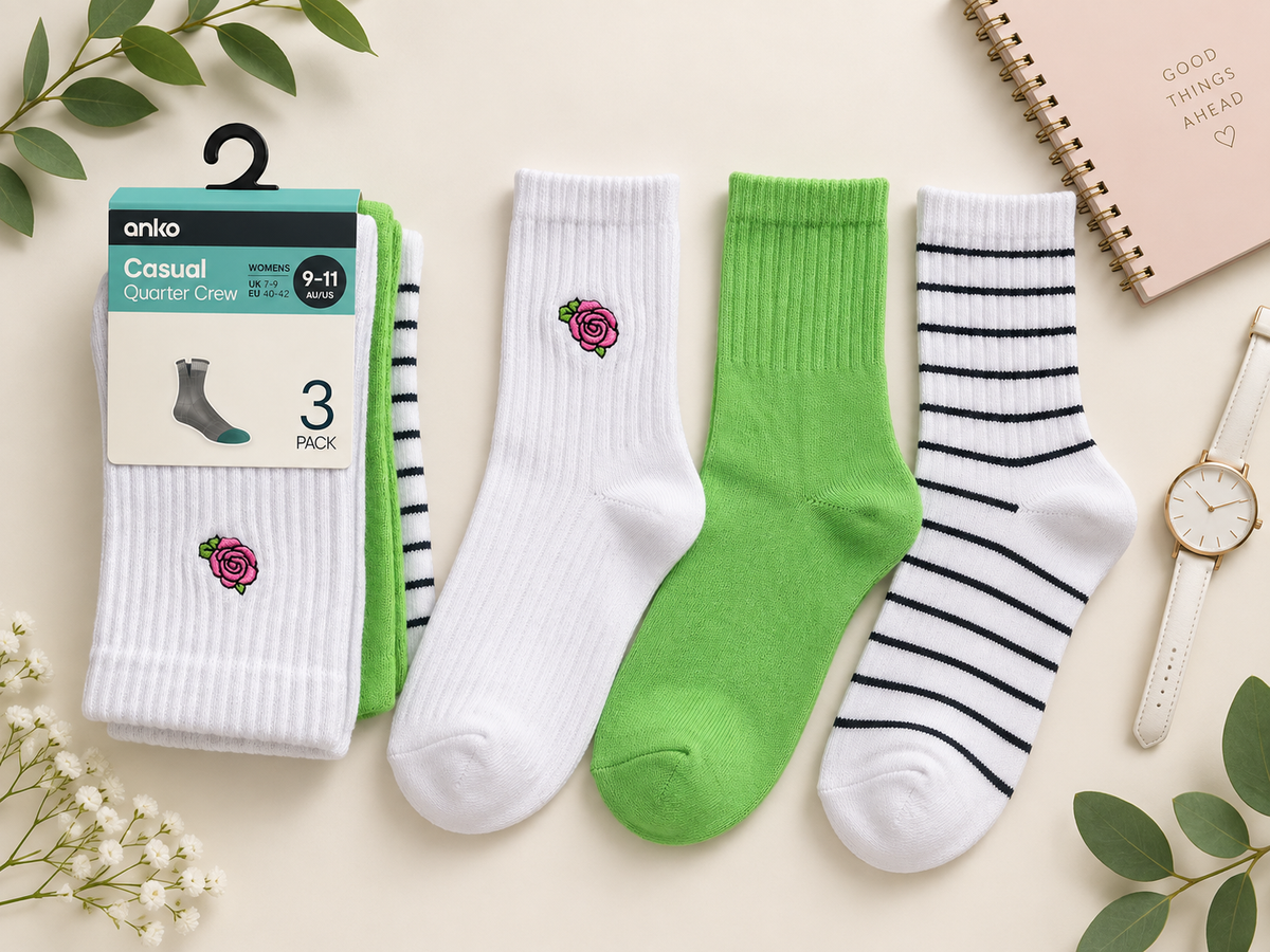 Anko Women’s Casual Quarter Crew Socks – 3 Pack
