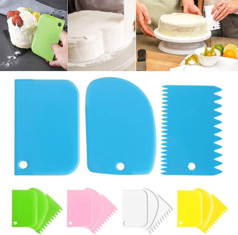 Cake Scraper 3 Pieces, Dough Cutter and Dough Scraper Plastic Dough Bowl for Cake Decoration&nbsp;
