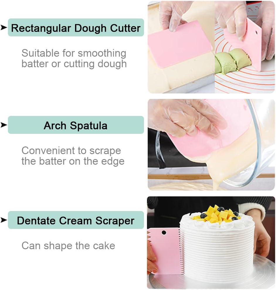 Cake Scraper 3 Pieces, Dough Cutter and Dough Scraper Plastic Dough Bowl for Cake Decoration&nbsp;
