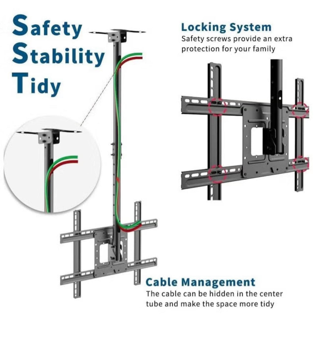 Heavy-Duty Adjustable TV Ceiling Mount – 43–86 Inches