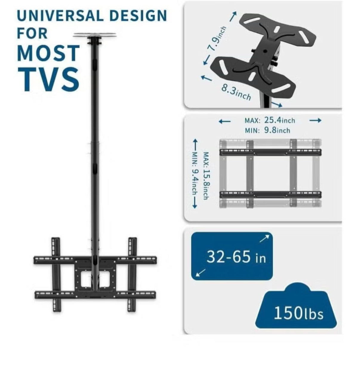 Heavy-Duty Adjustable TV Ceiling Mount – 43–86 Inches