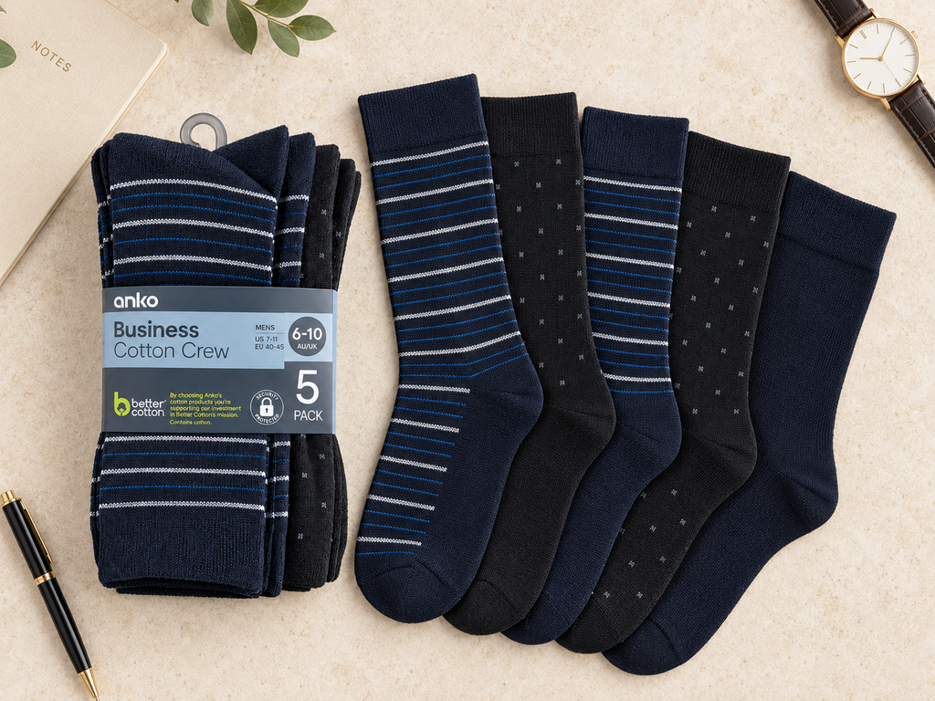 Anko Men’s Business Cotton Crew Socks – 5 Pack