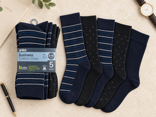 Anko Men’s Business Cotton Crew Socks – 5 Pack