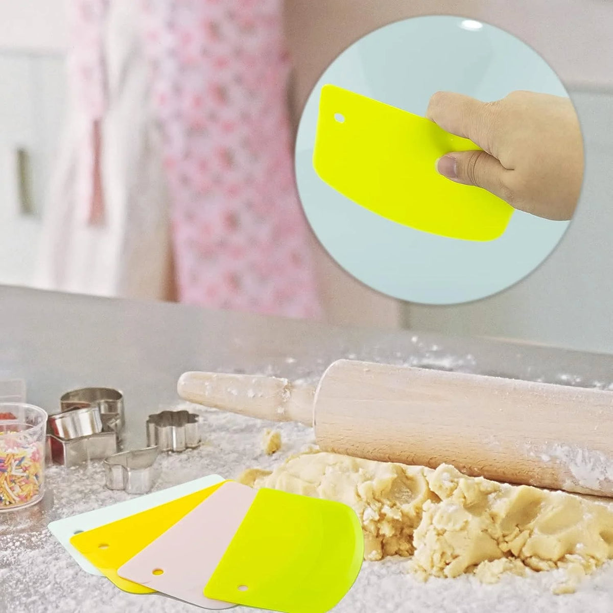 Cake Scraper 3 Pieces, Dough Cutter and Dough Scraper Plastic Dough Bowl for Cake Decoration&nbsp;