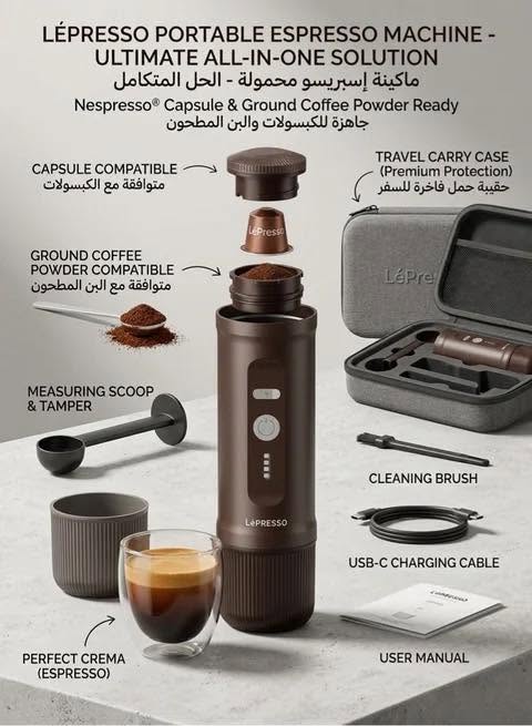 ماكينة تحضير قهوة الإسبريسو المحمولة 2 في 1 من L’espresso