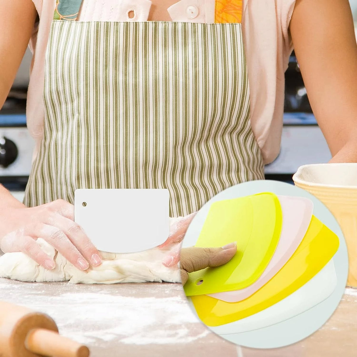 Cake Scraper 3 Pieces, Dough Cutter and Dough Scraper Plastic Dough Bowl for Cake Decoration&nbsp;