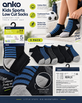Anko Kids Sports Low Cut Socks – Cotton Rich Cushioned Foot – 5 Pack