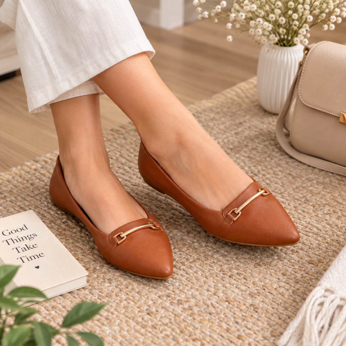 ARDENE Women’s Cognac Pointed-Toe Flats