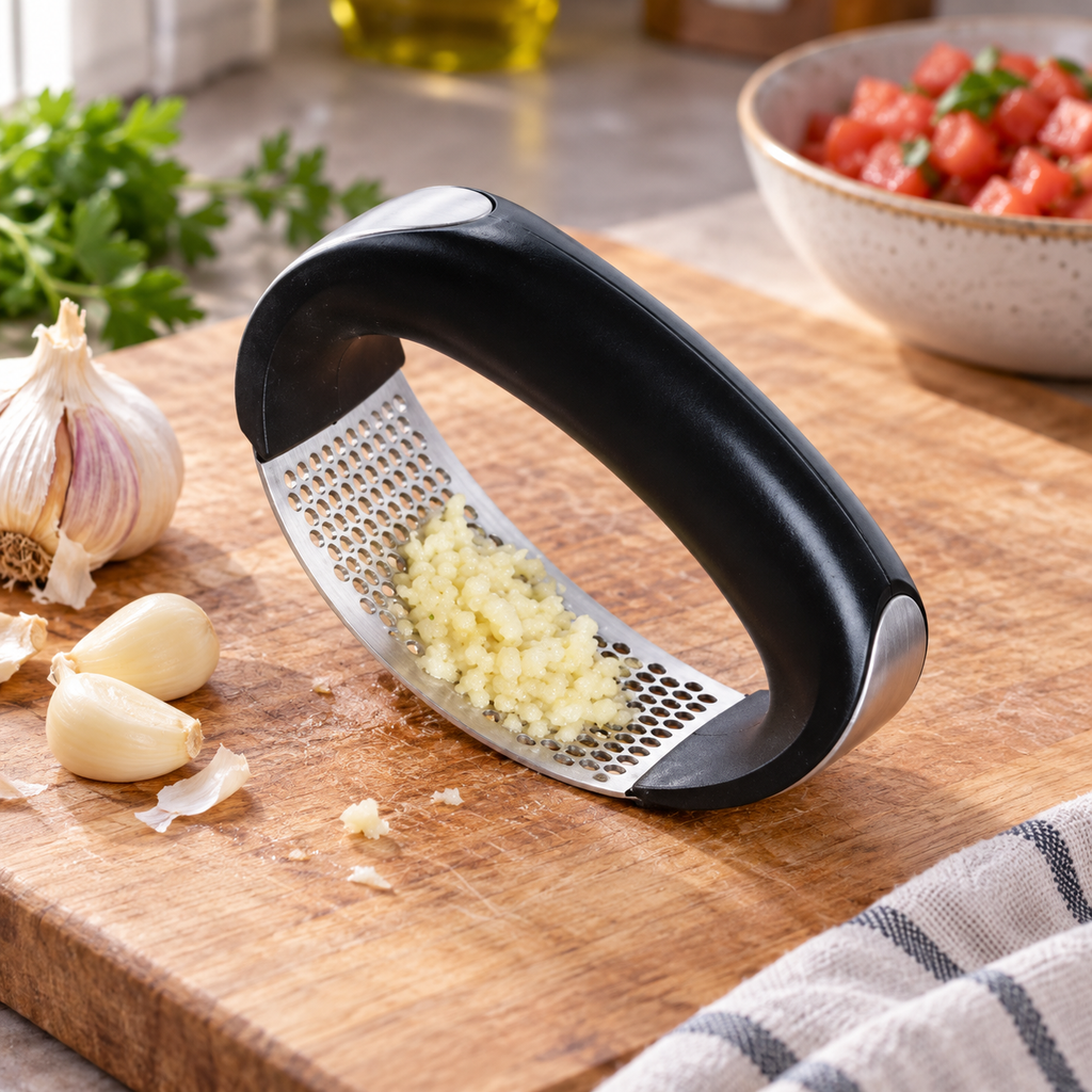 Garlic Rocker Press with Black Handle