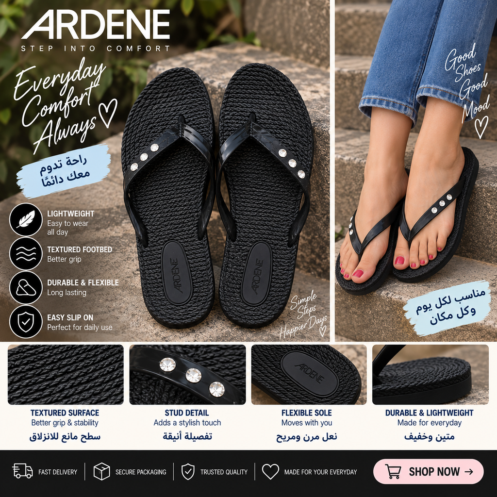 ARDENE Black Rhinestone Flip-Flops – Size 5