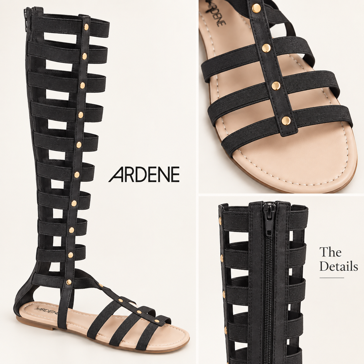 ARDENE Black Studded Tall Gladiator Sandals