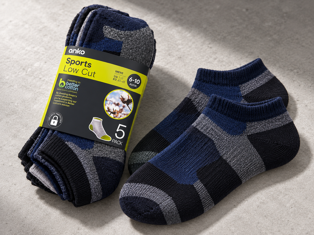 Anko Men’s Sports Low Cut Socks – 5 Pack – Blue Camo