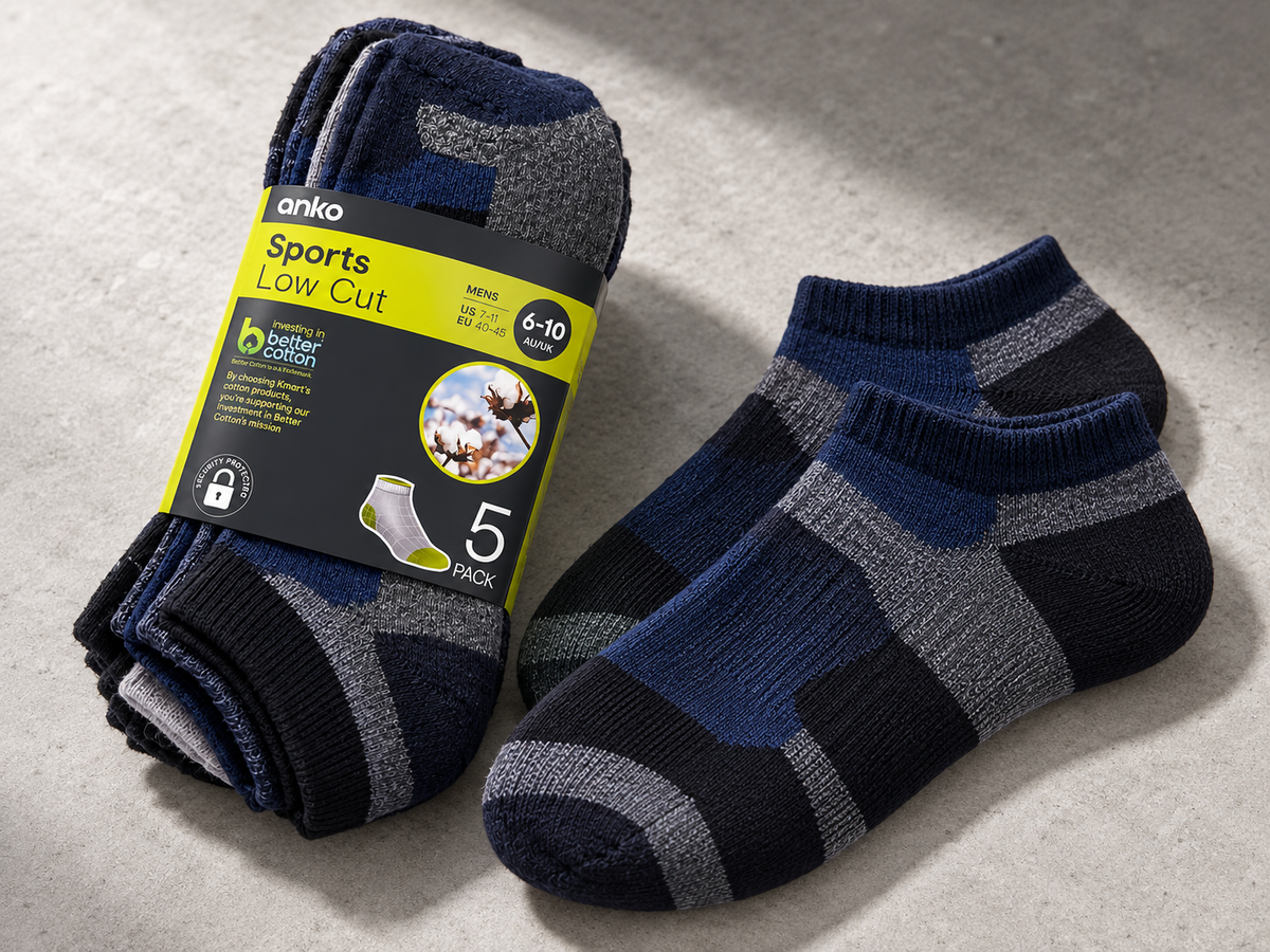 Anko Men’s Sports Low Cut Socks – 5 Pack – Blue Camo
