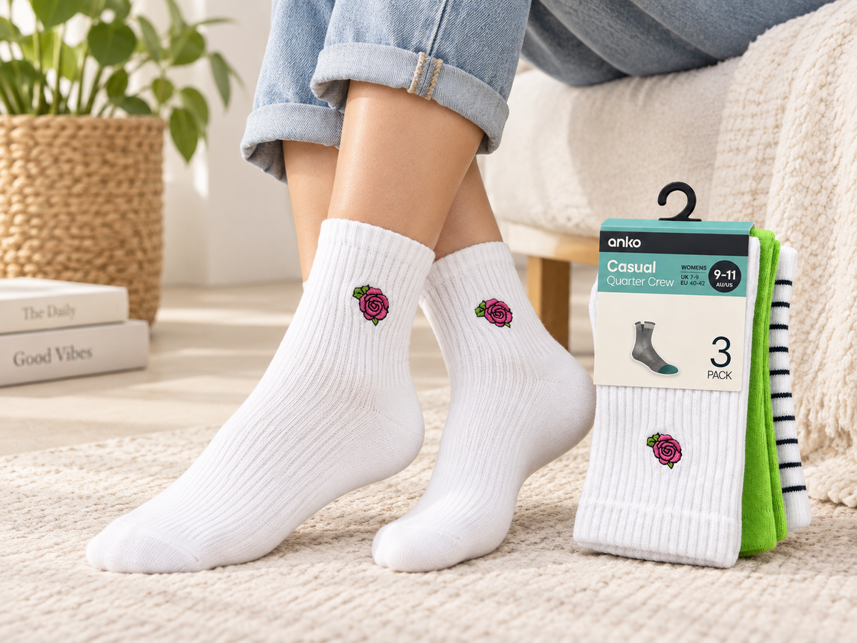 Anko Women’s Casual Quarter Crew Socks – 3 Pack