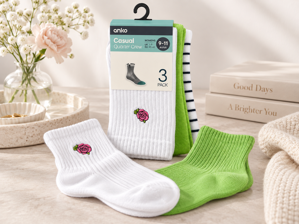 Anko Women’s Casual Quarter Crew Socks – 3 Pack