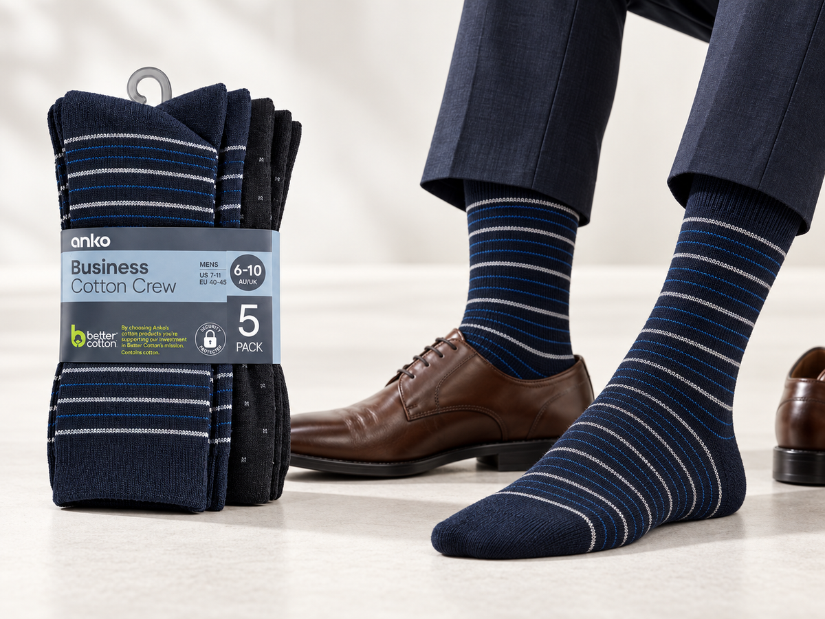 Anko Men’s Business Cotton Crew Socks – 5 Pack