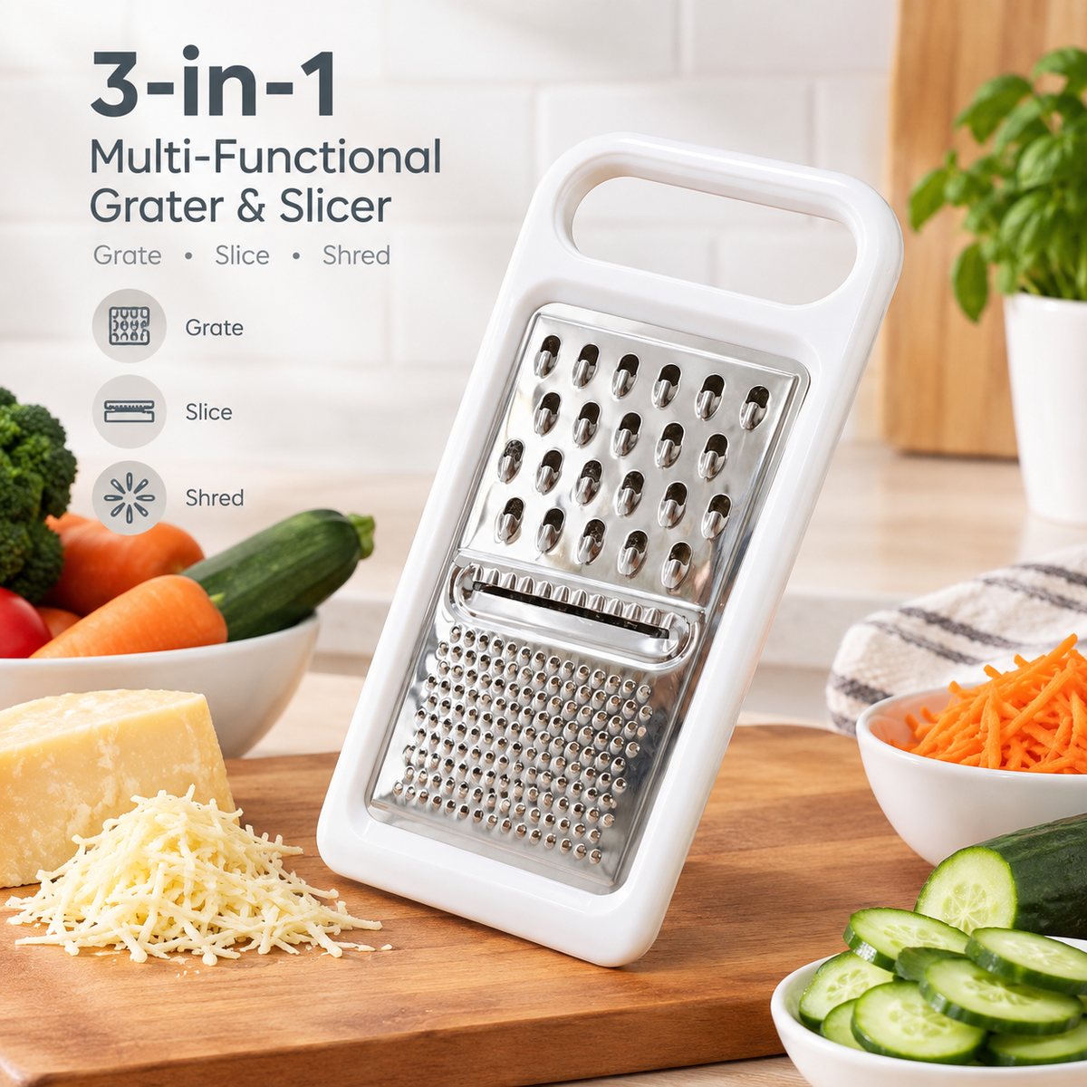 3-in-1 Multi-Functional Handheld Grater & Slicer