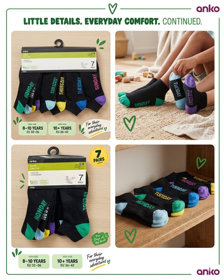 7-pack of Anko Kids Sport Low Cut Socks (Days)