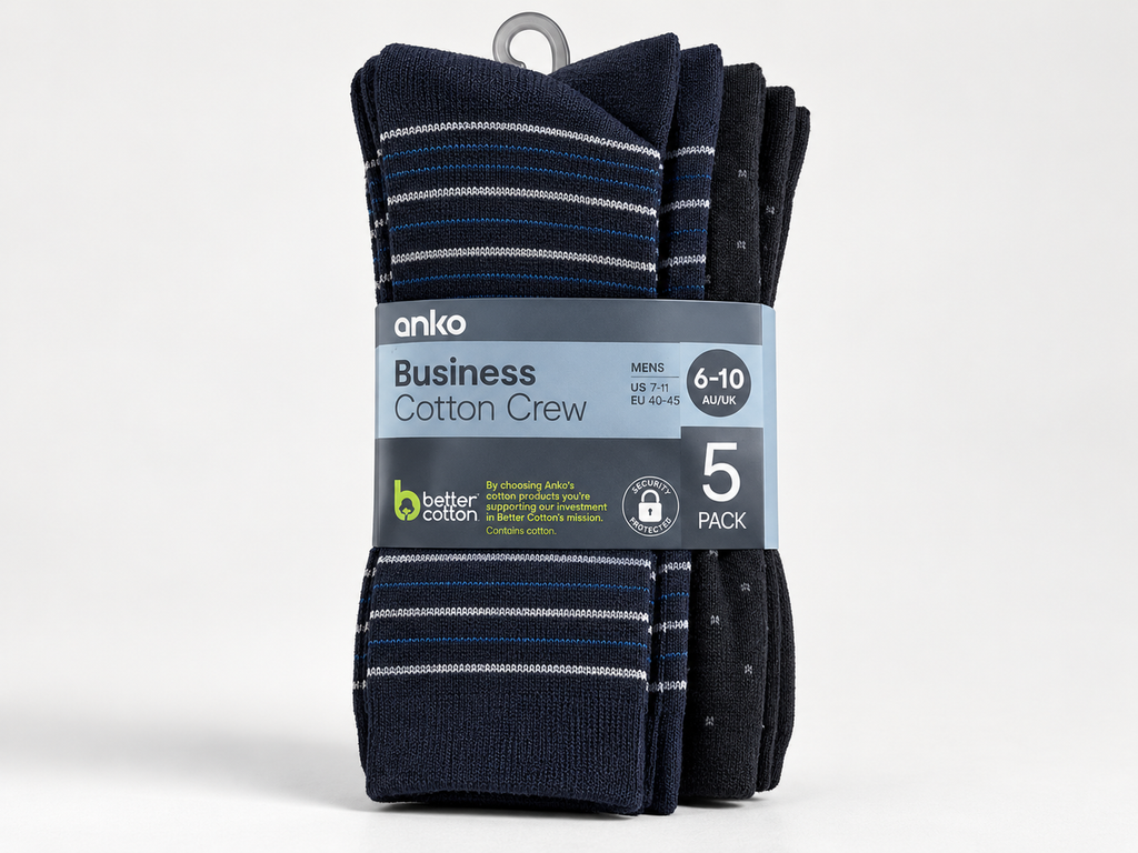 Anko Men’s Business Cotton Crew Socks – 5 Pack