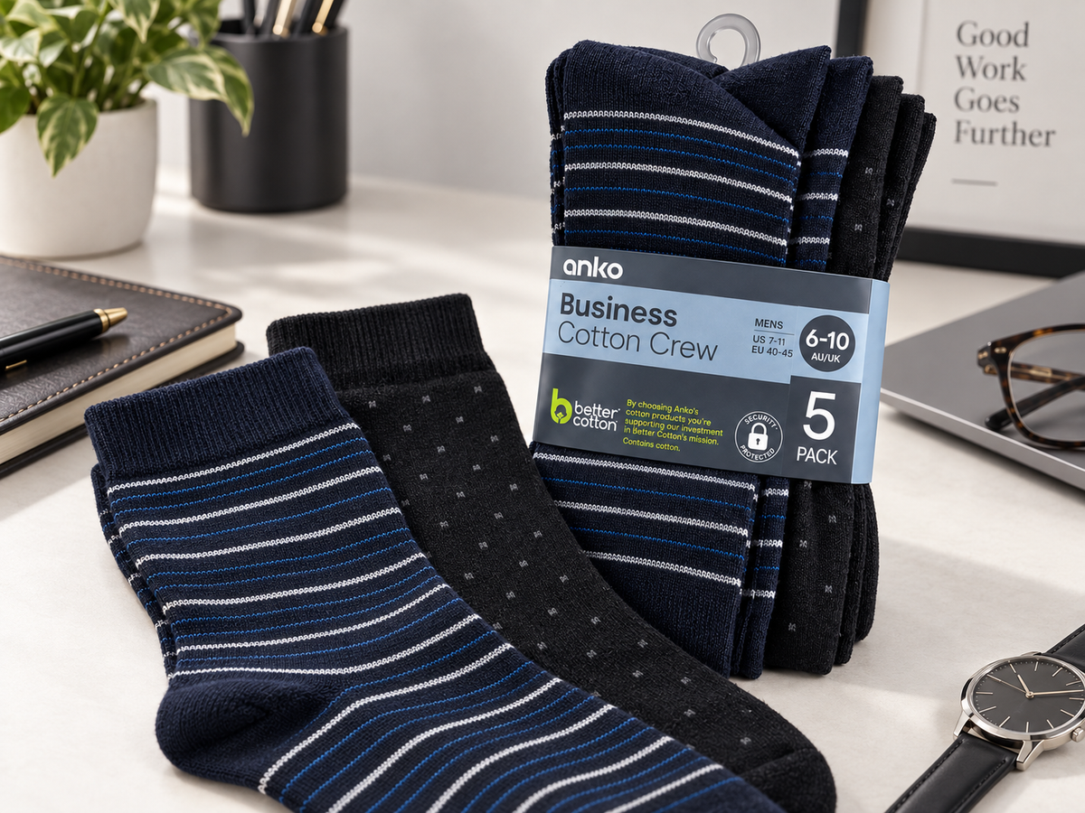 Anko Men’s Business Cotton Crew Socks – 5 Pack