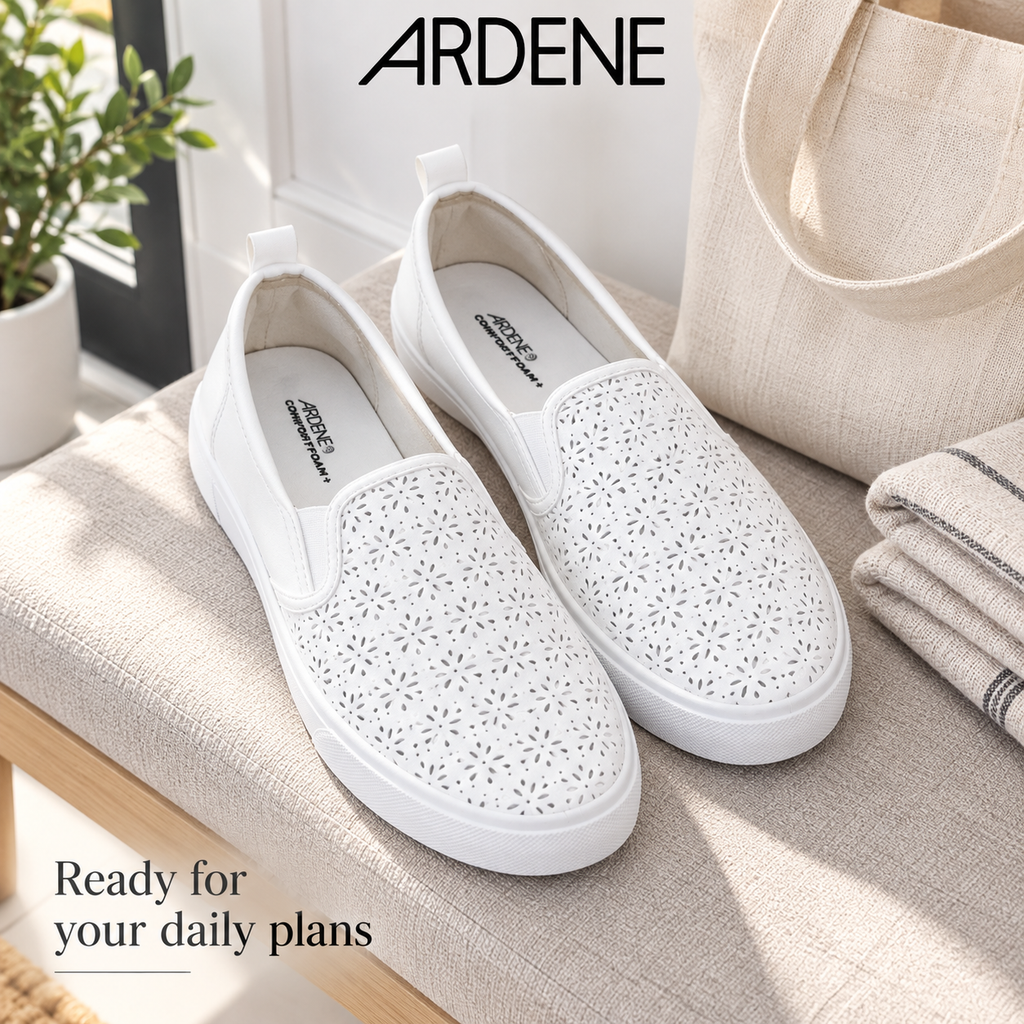 ARDENE Women’s White Floral Slip-On Shoes
