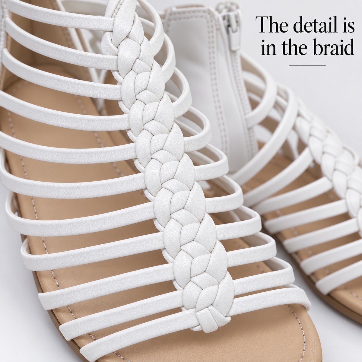 ARDENE Women’s White Braided Gladiator Flat Sandals