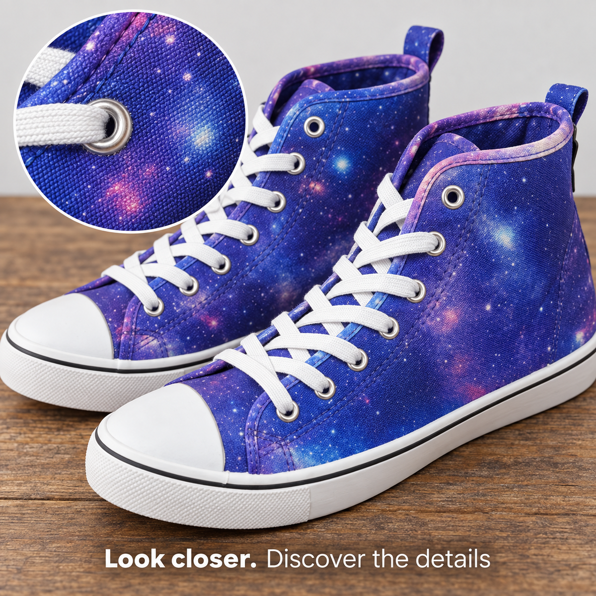 Galaxy Print Lace-Up High-Top Sneakers – Blue &amp; Purple