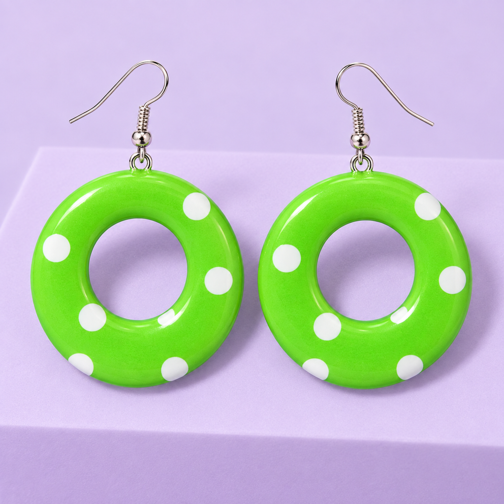 Claire’s Green & White Polka Dot Drop Earrings