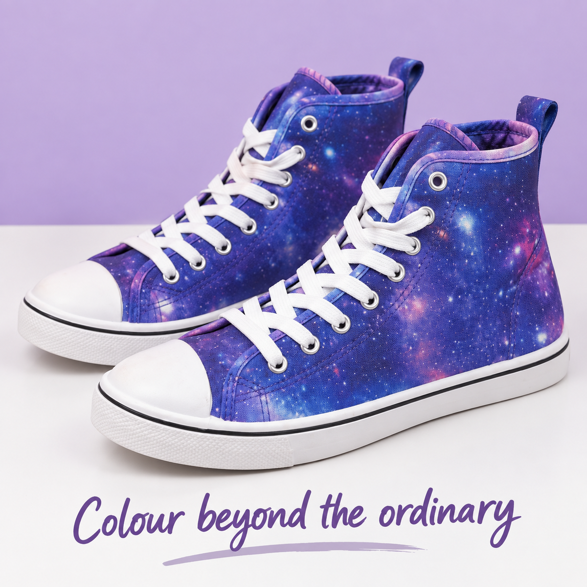 Galaxy Print Lace-Up High-Top Sneakers – Blue &amp; Purple