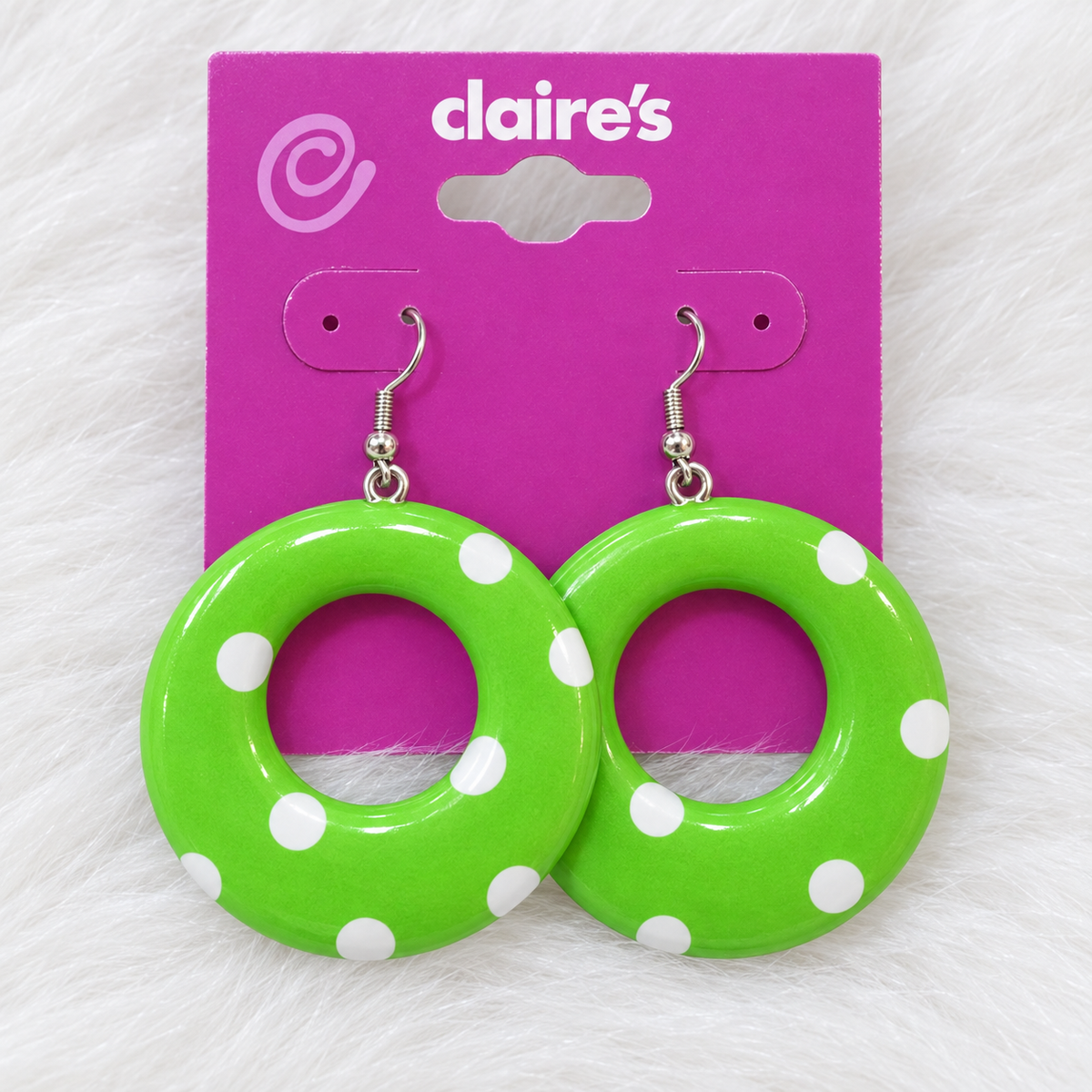 Claire’s Green & White Polka Dot Drop Earrings