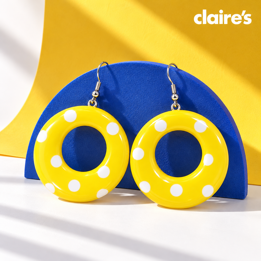 Claire’s Yellow & White Polka Dot Drop Earrings