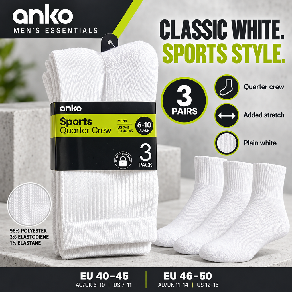 Anko Men’s Sports Quarter Crew Socks