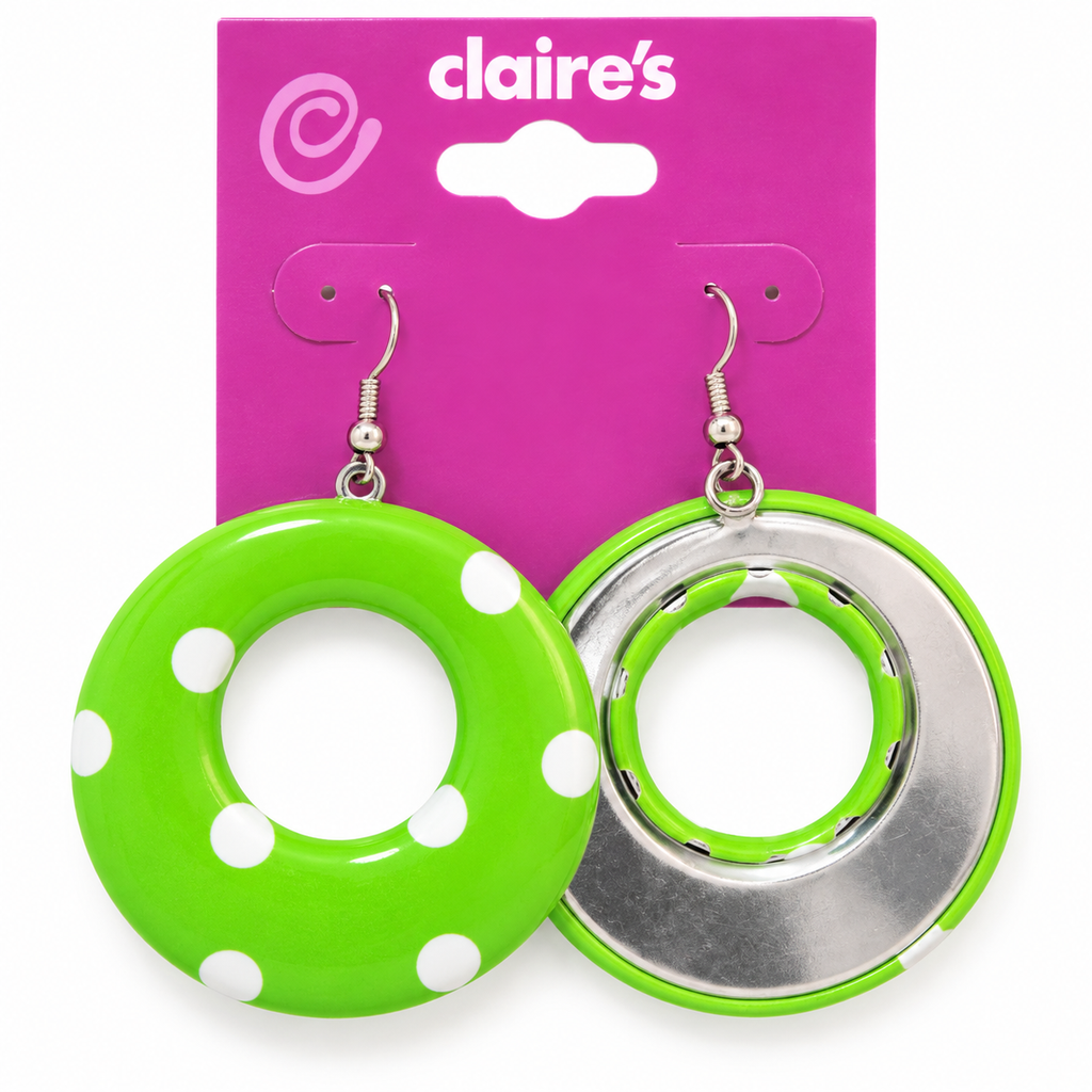 Claire’s Green & White Polka Dot Drop Earrings