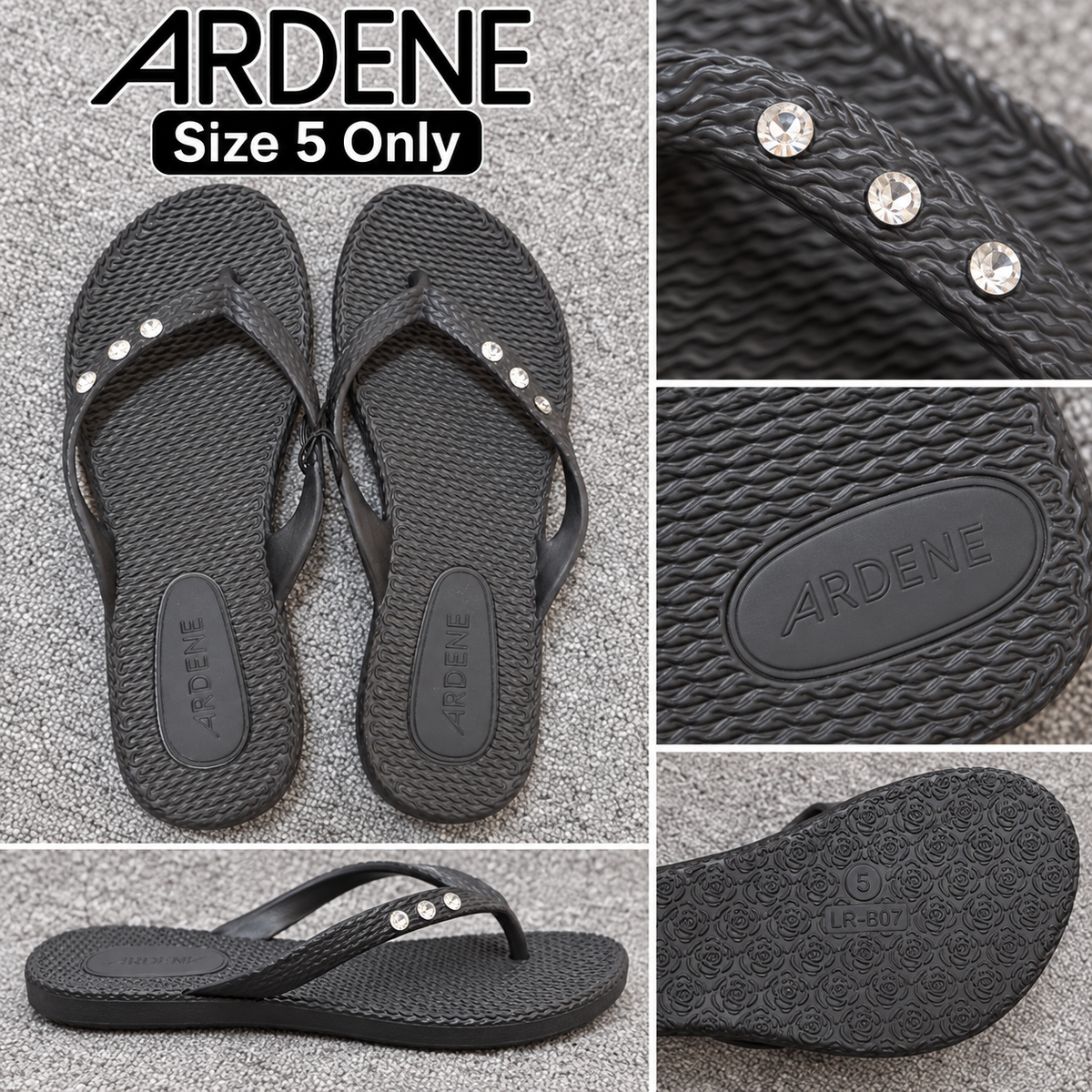 ARDENE Black Rhinestone Flip-Flops – Size 5