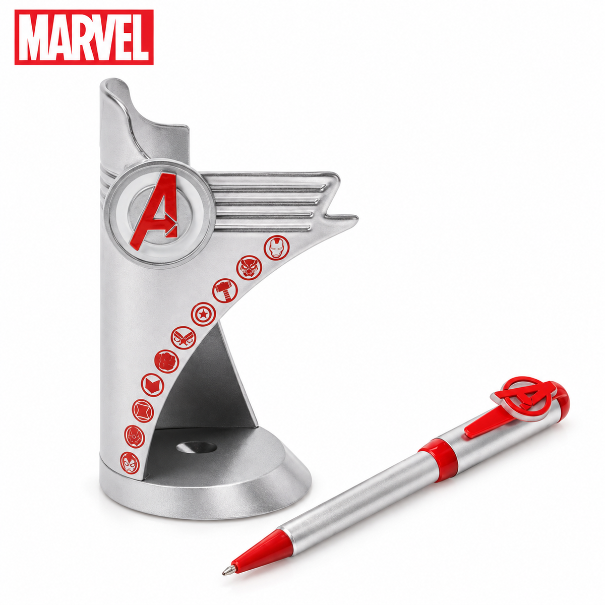 Marvel Avengers Tower Pen with Holder – Silver & Red