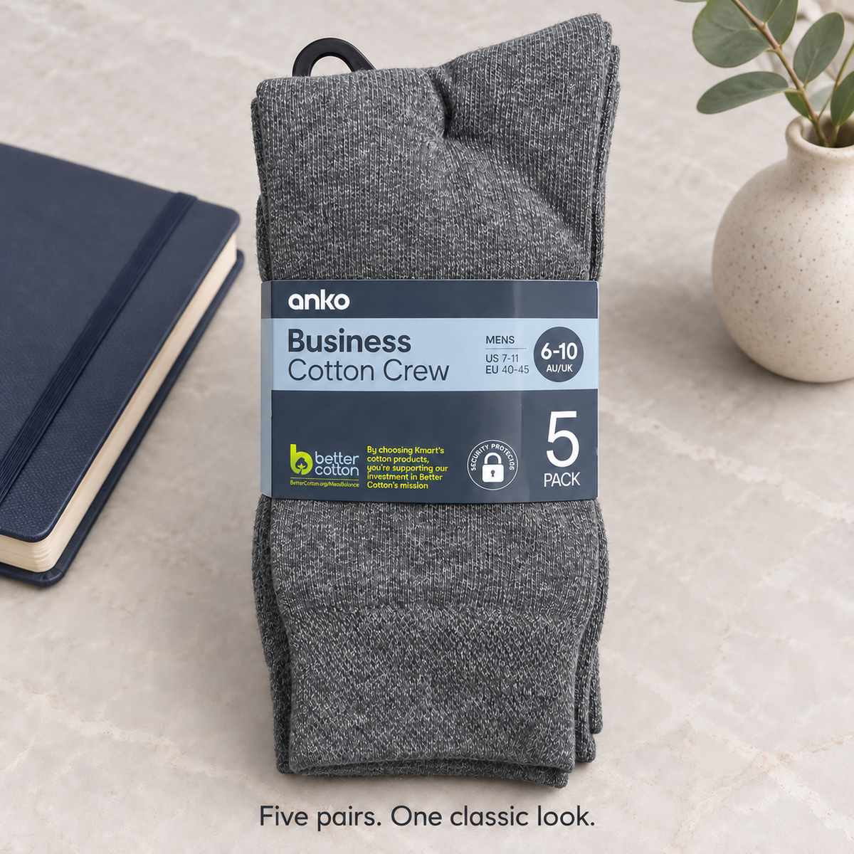 Anko Men’s Business Cotton Crew Socks (Grey)