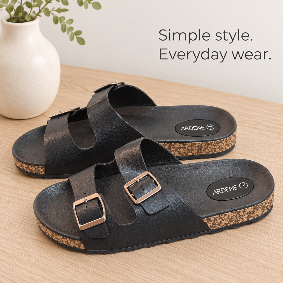 ARDENE Women’s Black Double-Buckle Slide Sandals