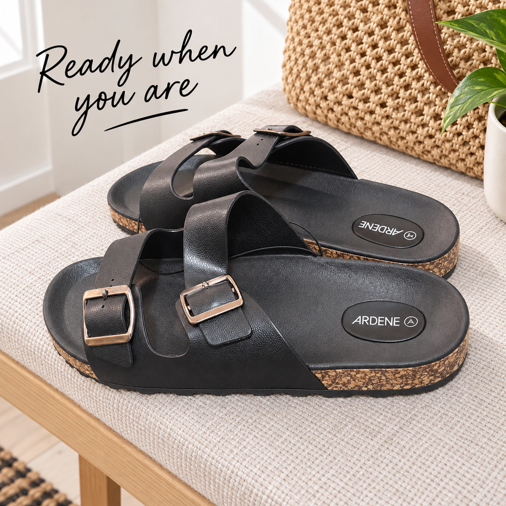 ARDENE Women’s Black Double-Buckle Slide Sandals