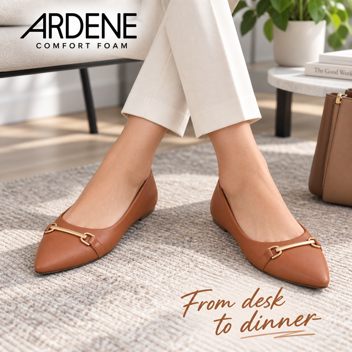 ARDENE Women’s Cognac Pointed-Toe Flats