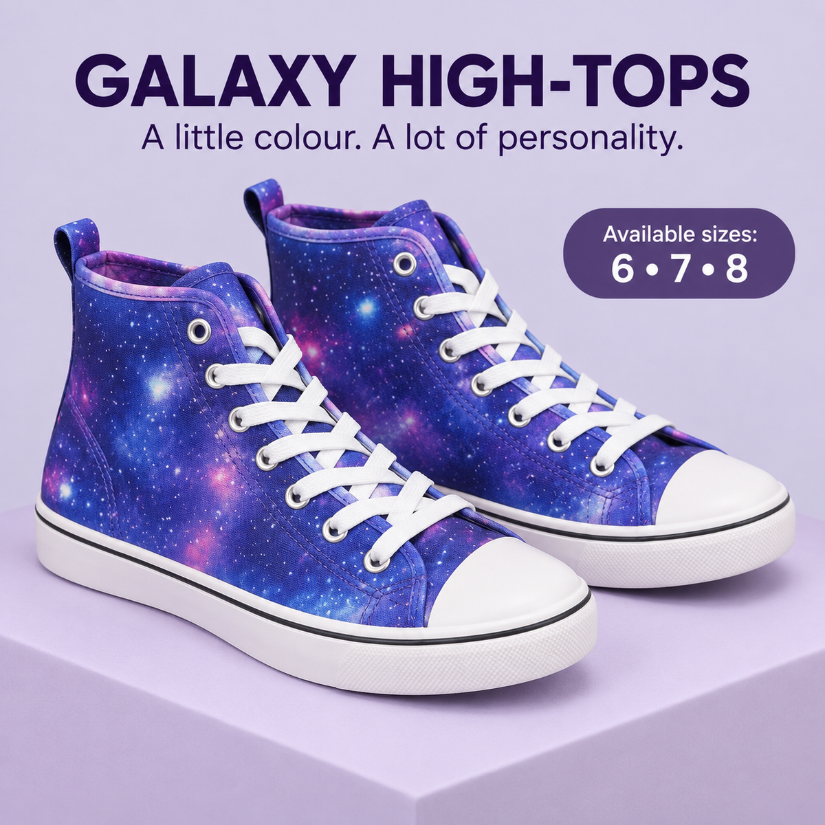 Galaxy Print Lace-Up High-Top Sneakers – Blue &amp; Purple