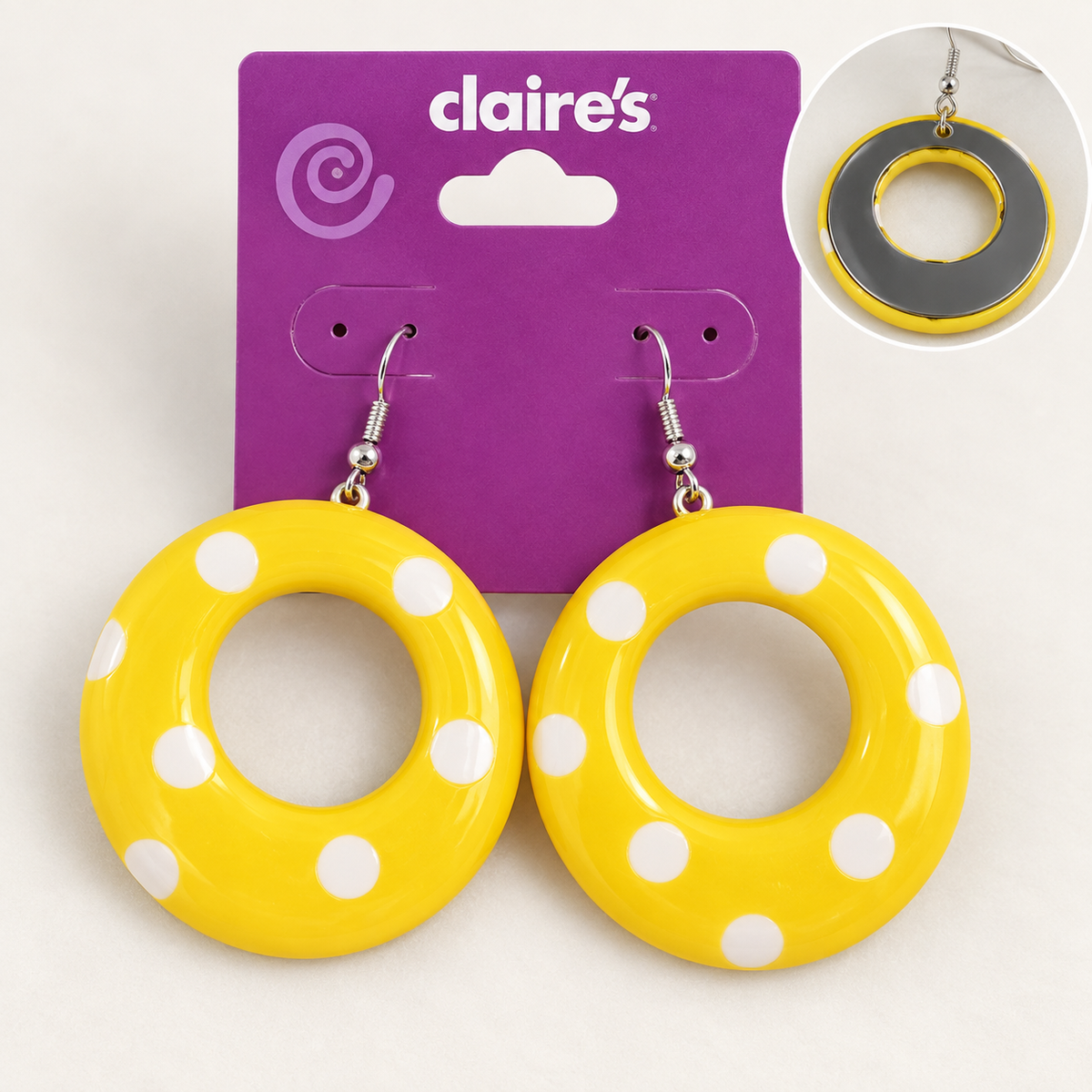 Claire’s Yellow & White Polka Dot Drop Earrings