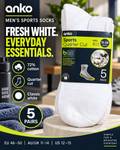 Anko Men's Sports Quarter Cut Socks – 5 Pack (White)
