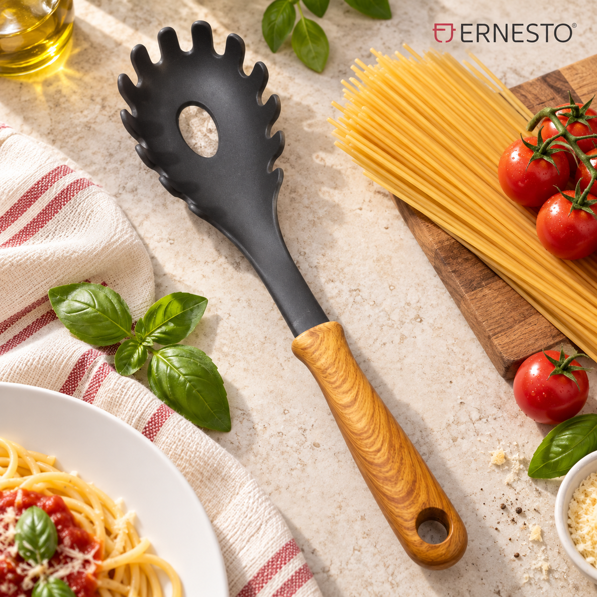 ERNESTO Spaghetti Spoon with Wood-Look Handle