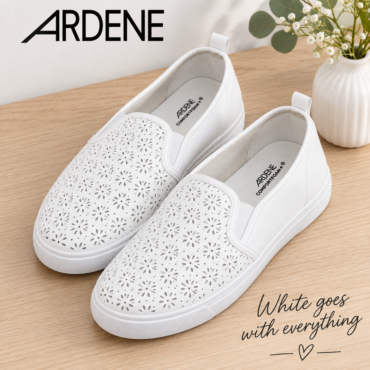 ARDENE Women’s White Floral Slip-On Shoes