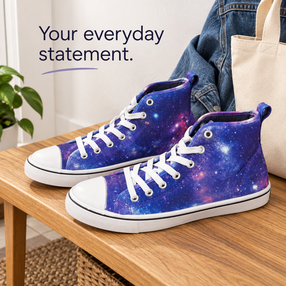 Galaxy Print Lace-Up High-Top Sneakers – Blue &amp; Purple