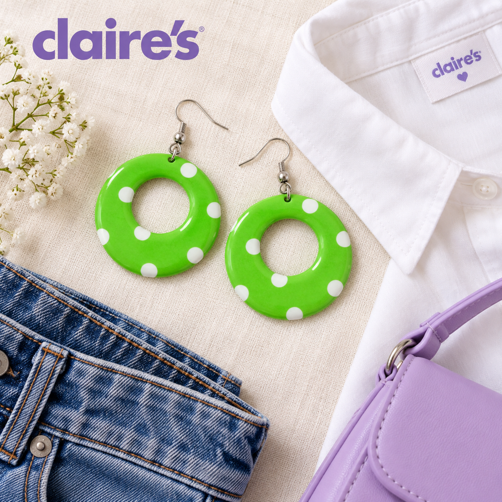 Claire’s Green & White Polka Dot Drop Earrings