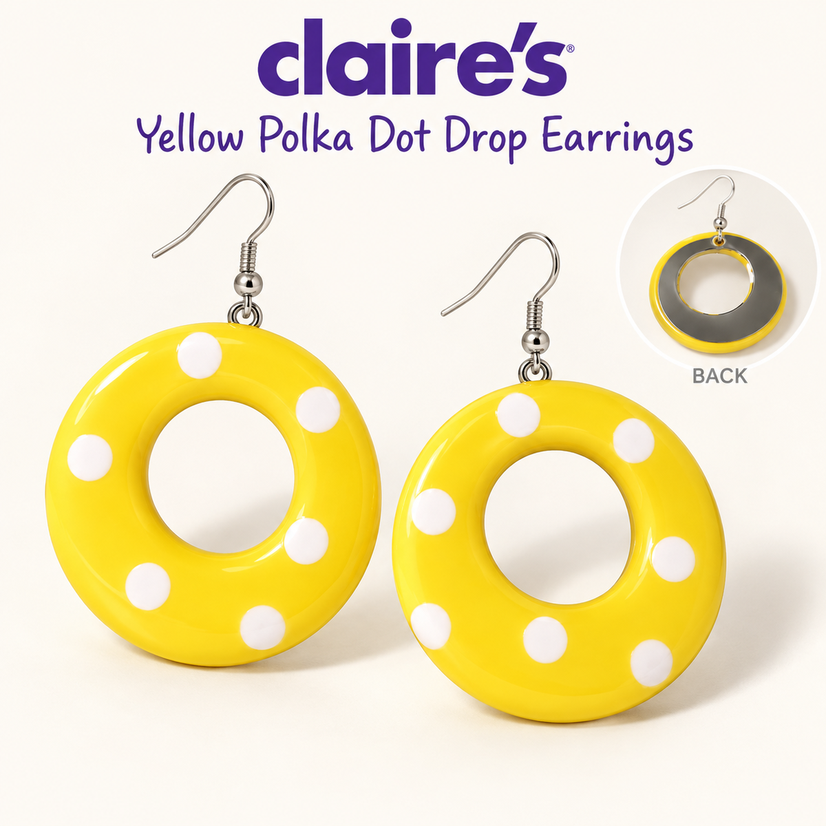 Claire’s Yellow & White Polka Dot Drop Earrings