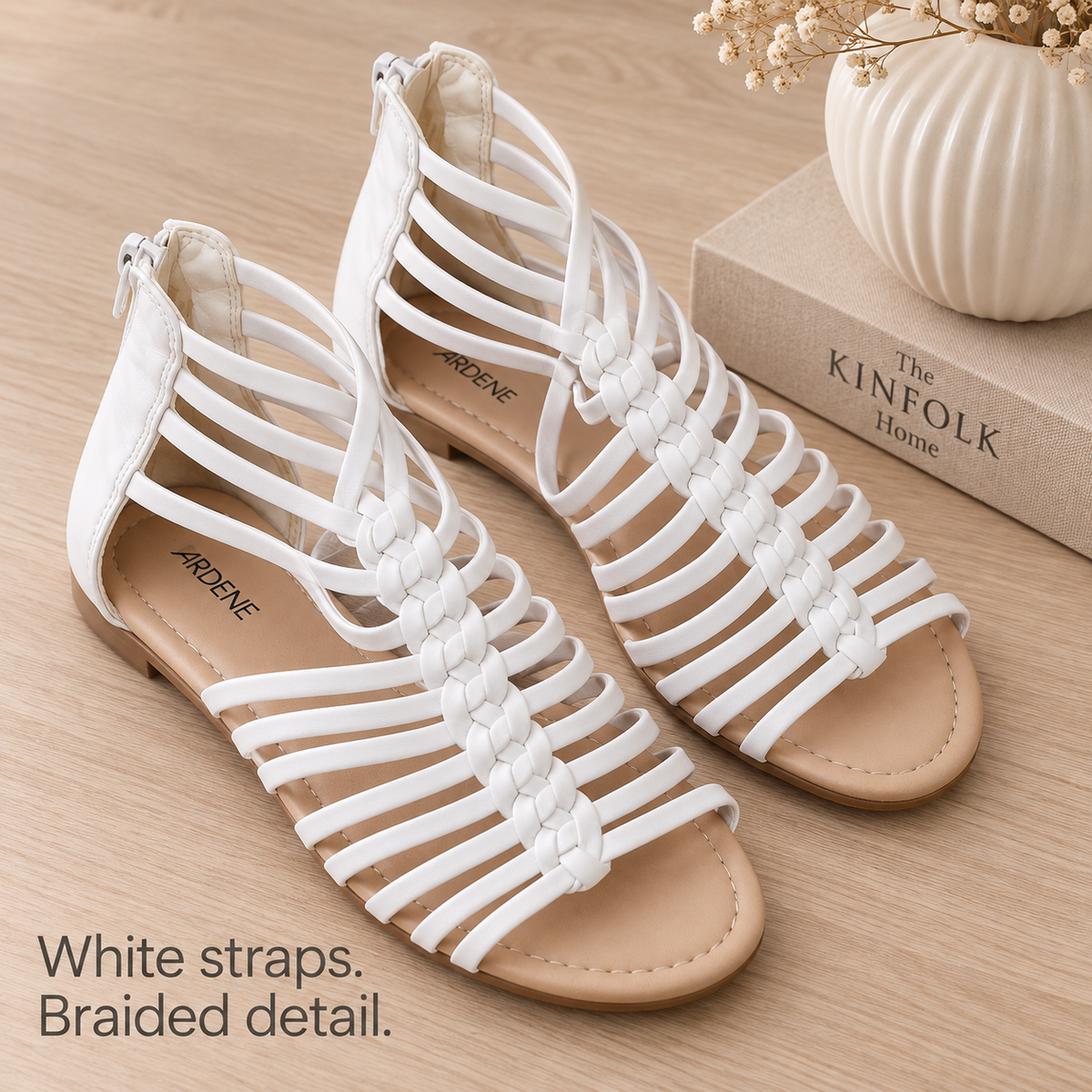 ARDENE Women’s White Braided Gladiator Flat Sandals